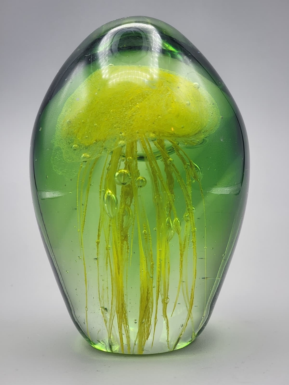 GLOW in the DARK Vintage Glass Jellyfish Paperweight - Bioluminescent Art Glass